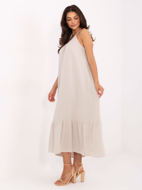 Dlouhé letní mušelínové šaty v béžové