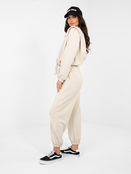 Dámská béžová souprava s dlouhým rukávem a vázáním