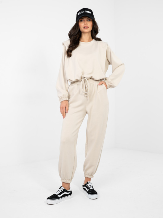 Dámská béžová souprava s dlouhým rukávem a vázáním