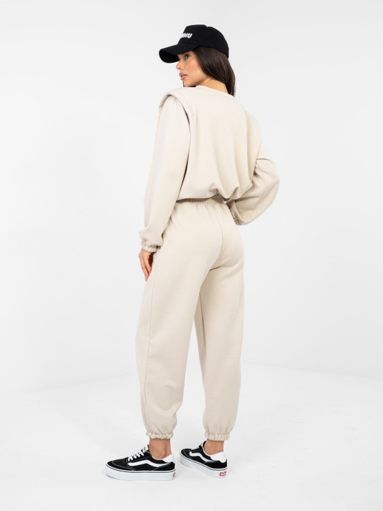 Dámská béžová souprava s dlouhým rukávem a vázáním