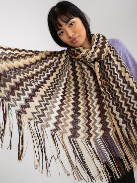 Béžová vzorovaná šála s třásněmi