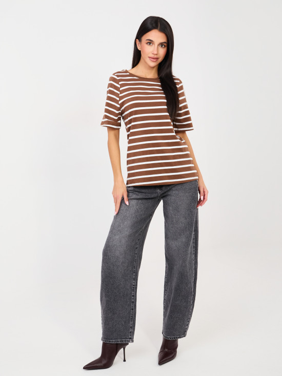 Béžové pruhované tričko s krátkým rukávem