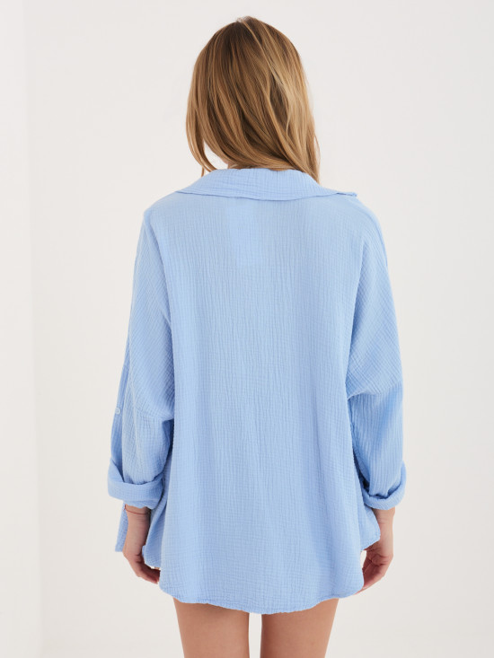 Světle modrá bavlněná košile s límečkem