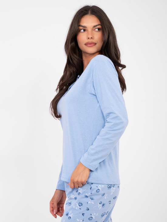 Dámské bavlněné pyžamo s květinovým vzorem, modré