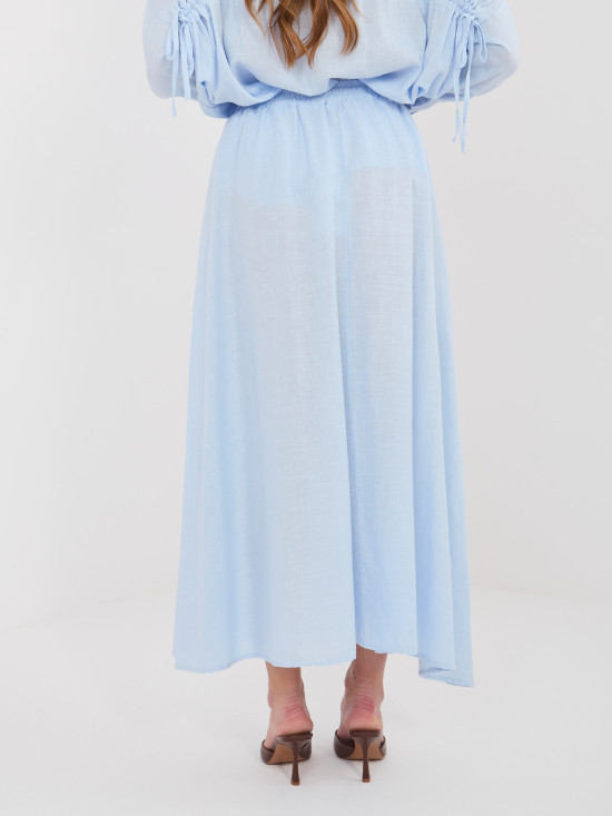 Světle modrá midi sukně s vázáním