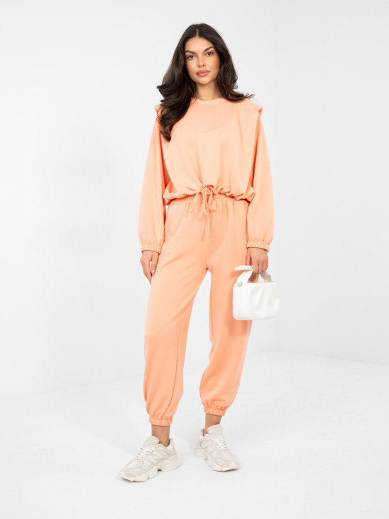 Dámská oranžová souprava s vázáním a dlouhým rukávem