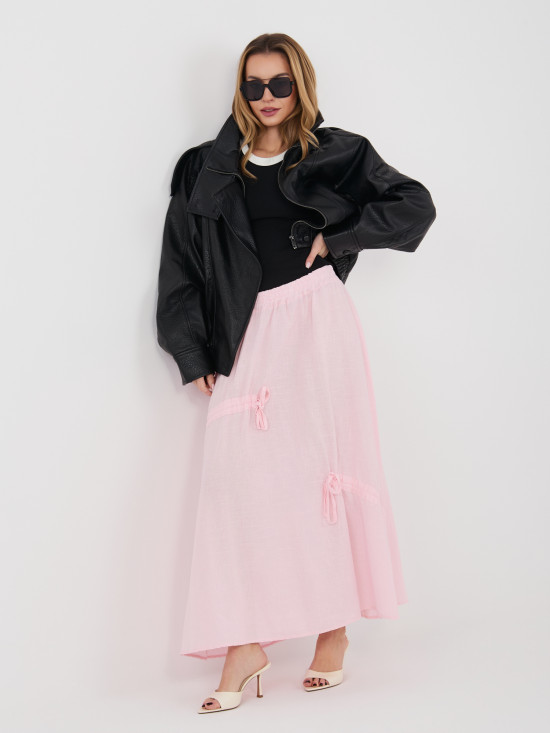 Světle růžová midi sukně s vázáním