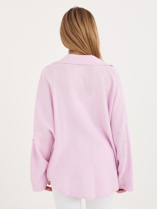 Světle růžová bavlněná košile s límečkem