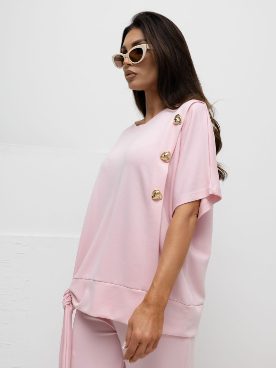 Světle růžová souprava halenky a kalhot