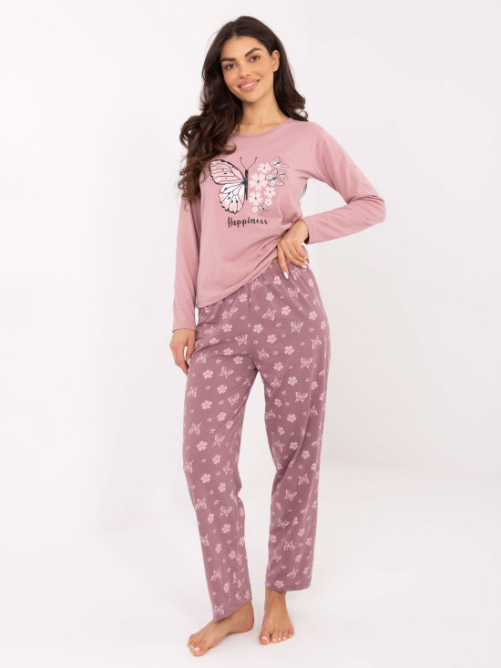 Dámské bavlněné pyžamo s potiskem, růžové