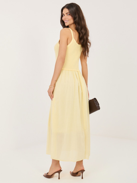 Světle žluté maxi letní šaty s podšívkou