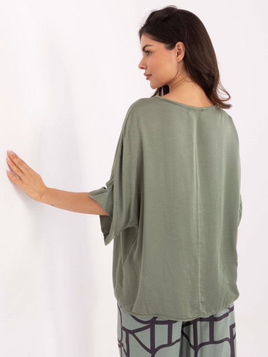 Stylová khaki halenka s 3/4 rukávem