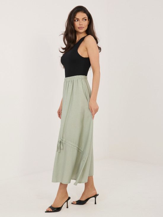 Khaki midi sukně s vázáním