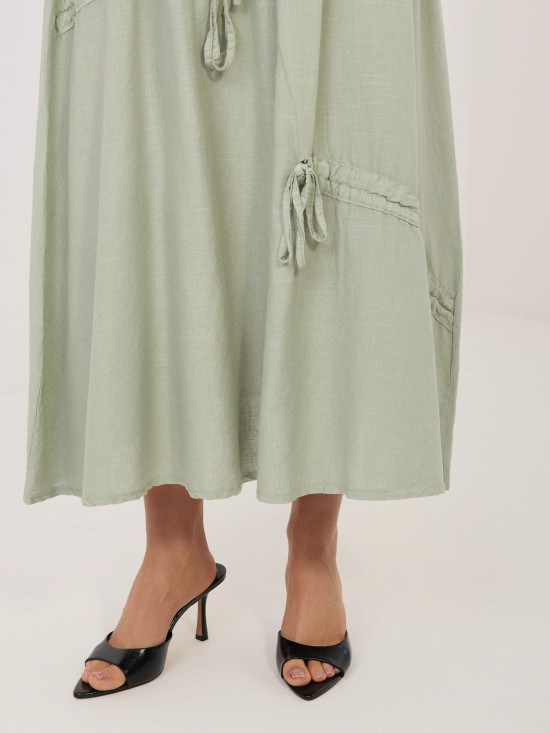 Khaki midi sukně s vázáním