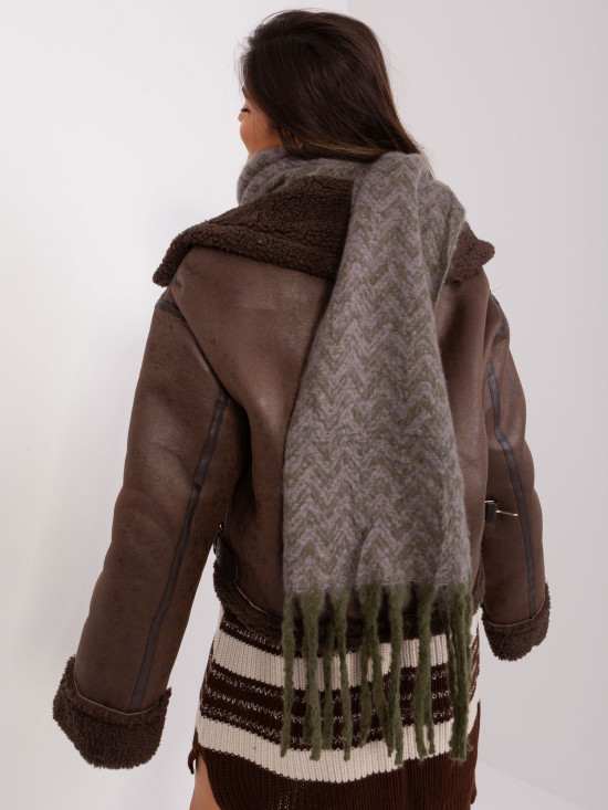 Zimní dámská šála v khaki-fialové barvě