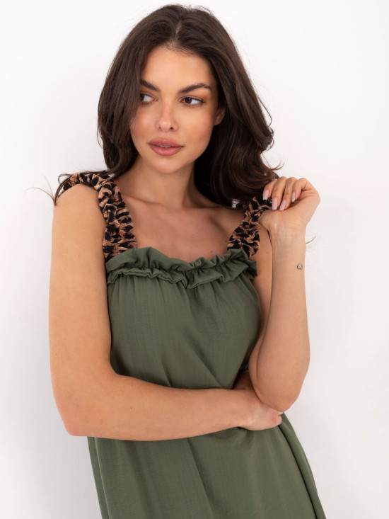 Maxi šaty v khaki barvě