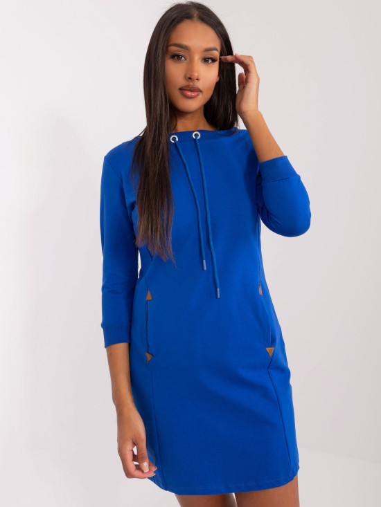 Kobaltové mini šaty s 3/4 rukávem