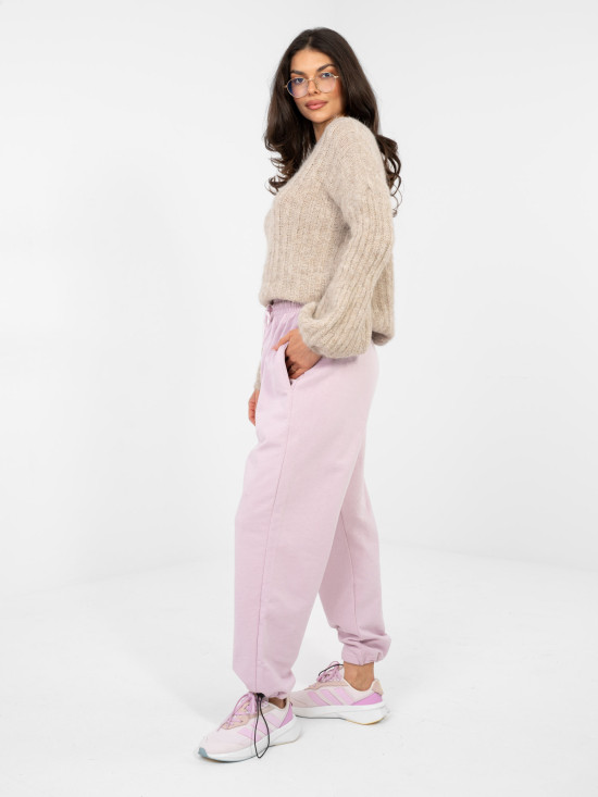 Dámské fialové bavlněné joggery s vysokým pasem