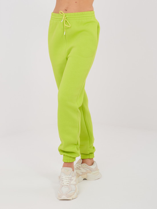 Dámské limetkové teplákové joggery s vysokým pasem
