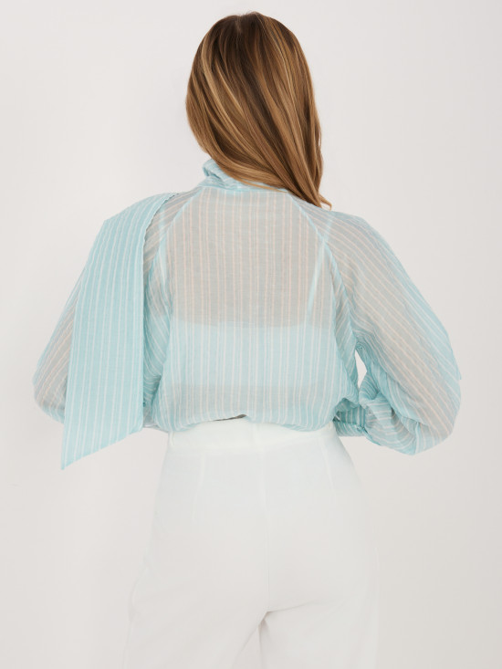 Mátová pruhovaná košile s vázáním a nabíranými rukávy