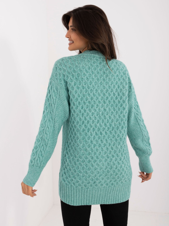 Mátový dlouhý svetr s knoflíky a texturou