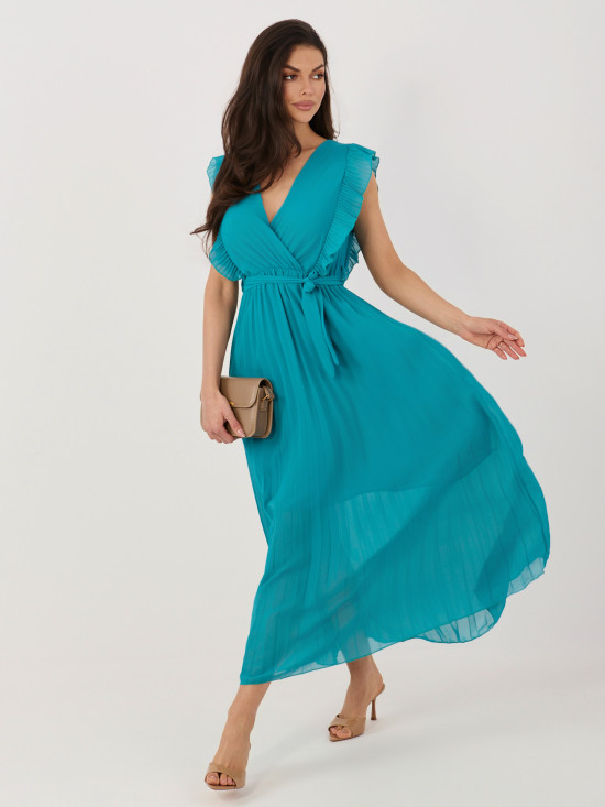 Modré rozšířené midi šaty s páskem