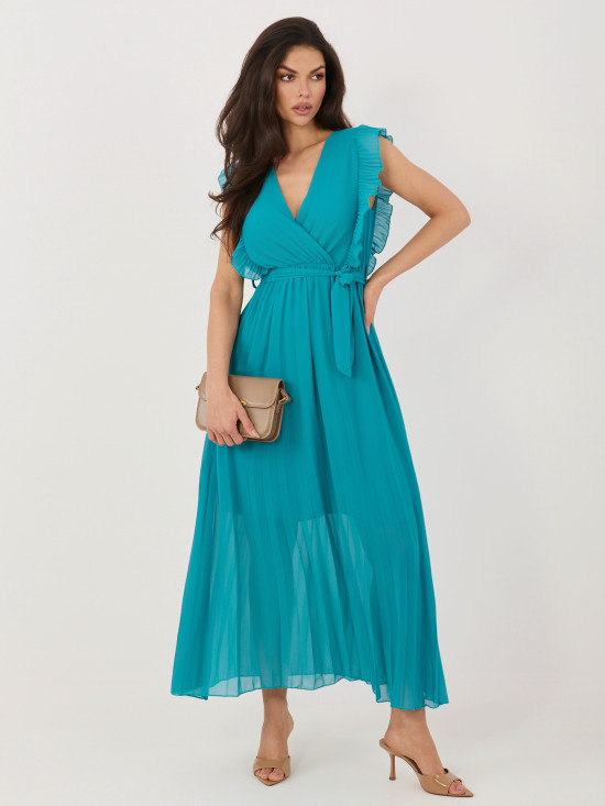 Modré rozšířené midi šaty s páskem