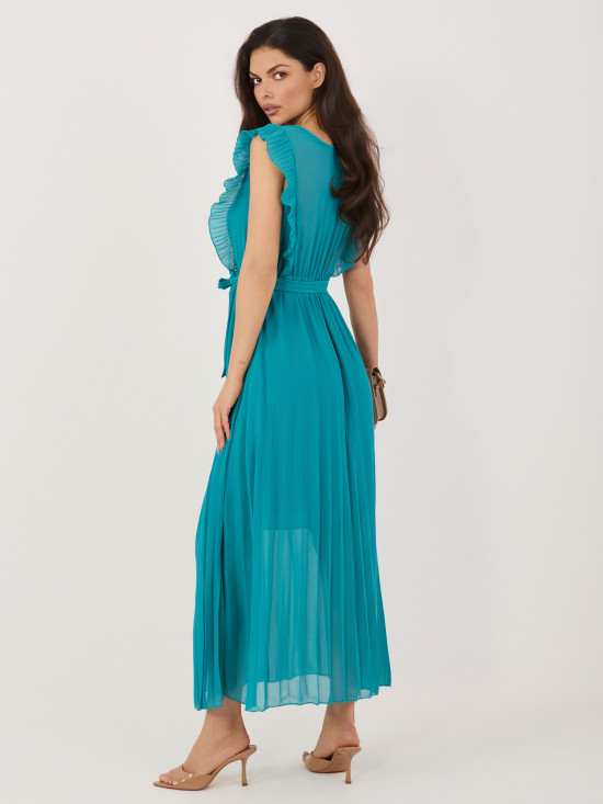 Modré rozšířené midi šaty s páskem