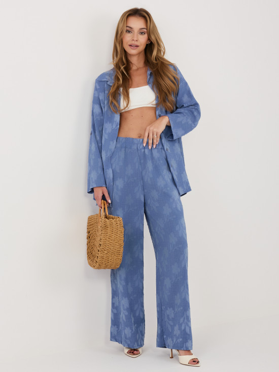 Dámský modrý komplet s košilí a kalhotami