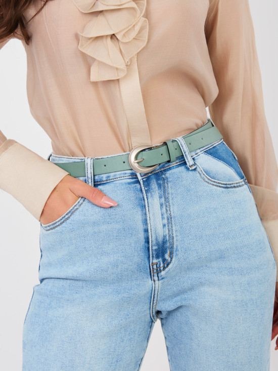 Dámské mom jeans s vysokým pasem a páskem, modré