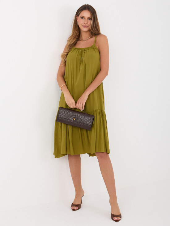 Olivové midi šaty s volánem