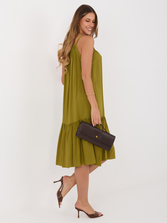 Olivové midi šaty s volánem