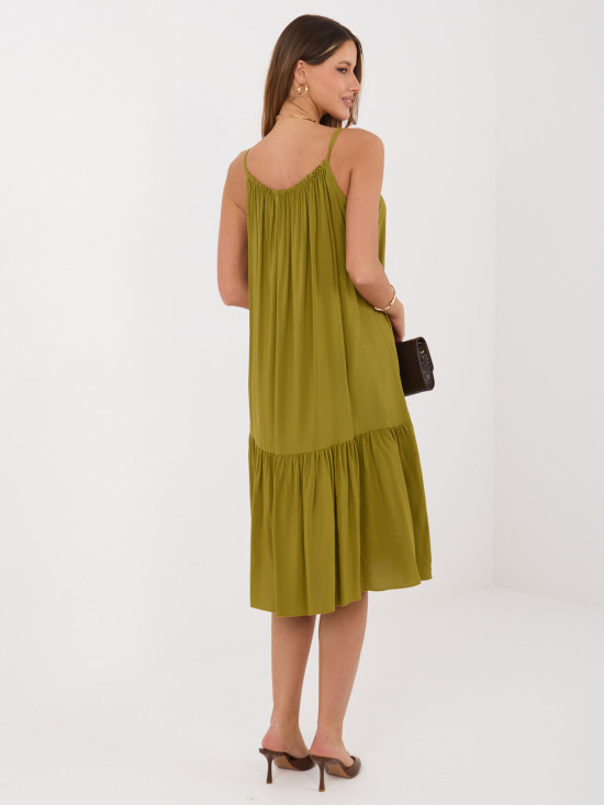 Olivové midi šaty s volánem