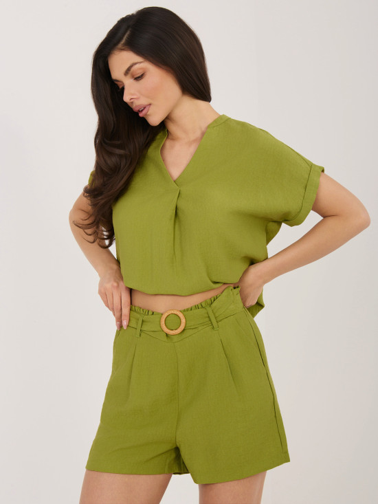 Dámské olivové šortky s páskem