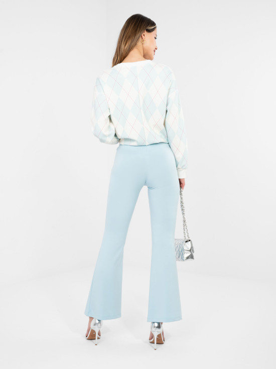 Dámské světle modré široké teplákové kalhoty s vysokým pasem