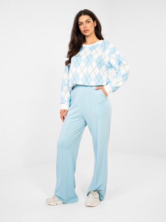 Dámské široké teplákové kalhoty ve světle modré barvě