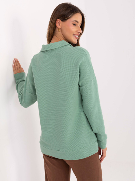 Pistáciová bavlněná halenka s límečkem a dlouhým rukávem