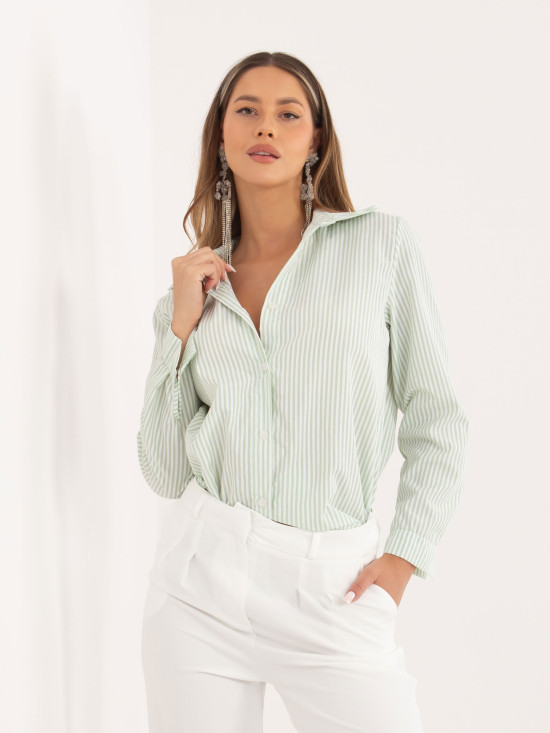Pistáciová pruhovaná košile s dlouhým rukávem
