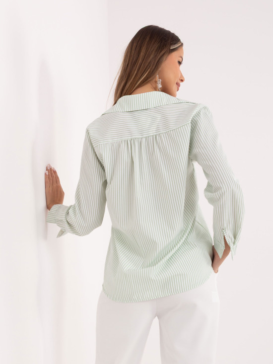 Pistáciová pruhovaná košile s dlouhým rukávem