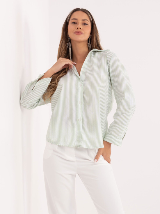 Pistáciová pruhovaná košile s dlouhým rukávem