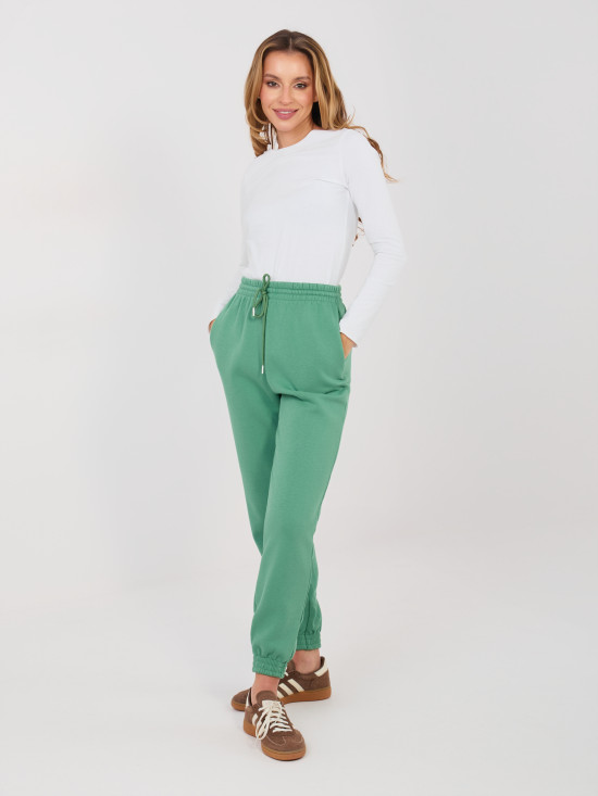 Pistáciové teplákové kalhoty s vysokým pasem
