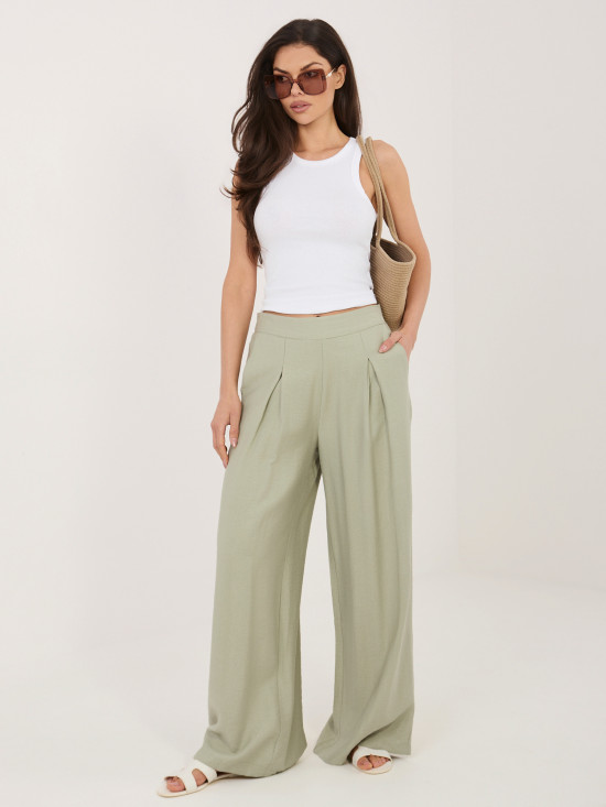 Pistáciové palazzo kalhoty z viskózy