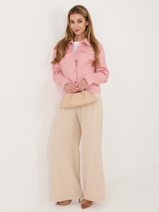 Růžová džínová bunda s límečkem