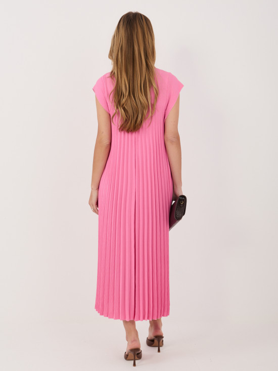 Růžové midi koktejlové šaty s kapsami