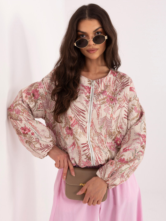 Růžová květinová bomber bunda