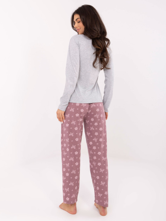 Dámské šedé bavlněné pyžamo s potiskem
