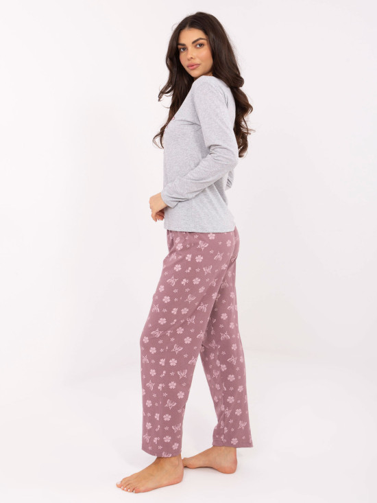 Dámské šedé bavlněné pyžamo s potiskem