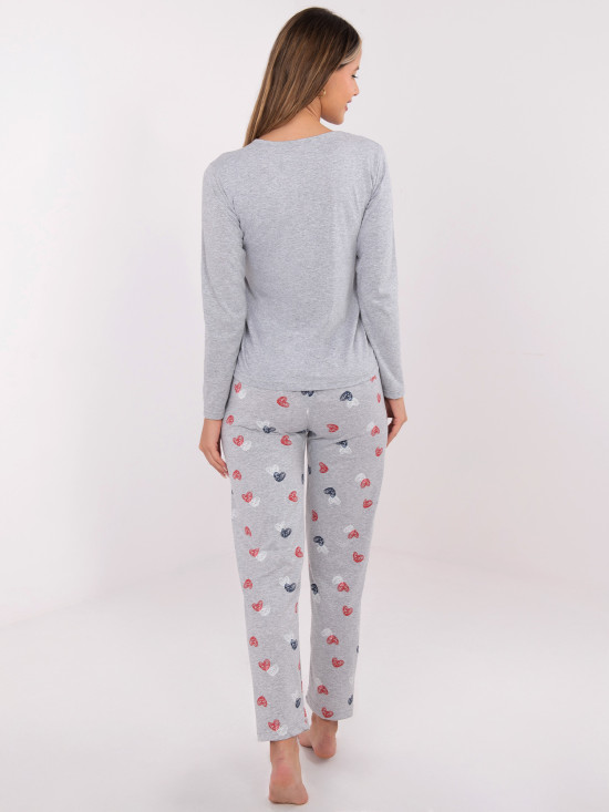 Dámské šedé pyžamo s potiskem, dlouhý rukáv