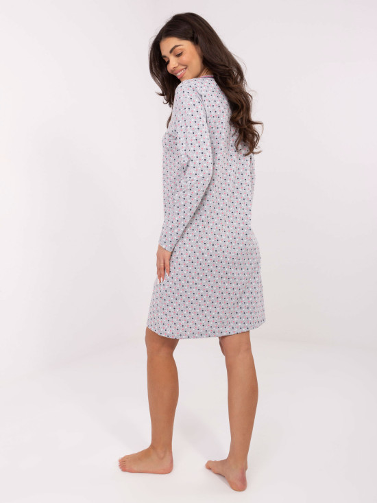 Dámská šedá noční košile s dlouhým rukávem a mašličkou