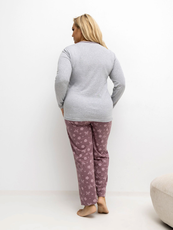 Dámské šedé pyžamo s květinovým potiskem